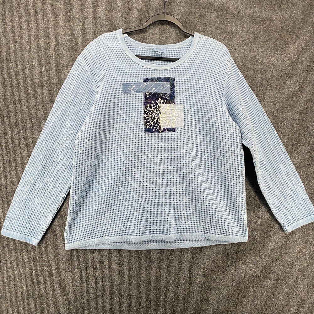 Focus Casual Life Top Size M Blue‎ Snowflake Patches Waffle Knit Artsy Lagenlook